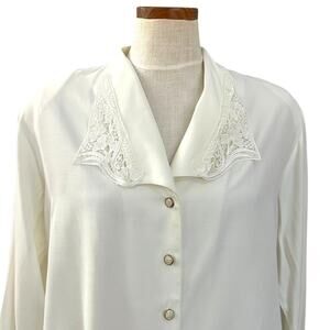 Camille Claudel White Lace Collar Shirt L Vintage Coquette Career Classic Chic